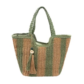 Long Keeper Women Straw Beach Bag Large Weave Tote Bags Summer Boho Shoulder Bag Woven Handbag for Travel Vacation Shopping (Green)