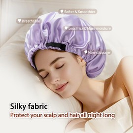 NVNAN Silk Bonnet for Sleeping Women,Adjustable Satin Bonnet for Women Curly Natural Hair,Double Layer Anti Frizz Soft Sleep Cap.