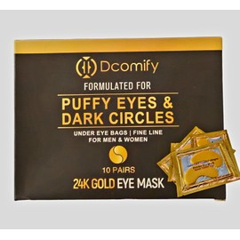 Dcomify 24K Gold Eye Mask - Anti-Wrinkle Patches, Gel Korean Eye Patches & Cooling Eye Masks for Skincare - Perfect Stocking Fillers for Women, Under-Eye Therapy & Forehead Wrinkle Remedies