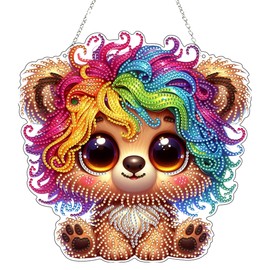 JJFox Diamond Art Hanging Kit for Adult,Special Shaped Rhinestone,DIY Acrylic Diamond Art Painting Window Pendants Home Garden Wall Hanging Kits Hanging Ornament (Bear)