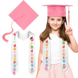 BOARDFEB 2 Pcs Kindergarten Graduation Cap and Stole, 2024 Preschool Kindergarten Graduation Decorations for Boys Girls Gifts Pink