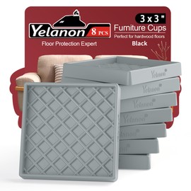 Furniture Coasters - 8 Pcs 3” Square Furniture Caster Cups Non Slip Pads Hardwoods Floors Non Skid Furniture Grippers Rubber Grid Feet Anti Slide Floor Protector for Bed Couch Stoppers Gray