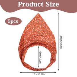 Quilax 5 Pcs Floral Bandana, Hair Bandanas for Women,Print Chiffon Elastic Triangle Head Scarf,Cottagecore Boho Head Kerchief,Vintage Bandanas for Women Girl