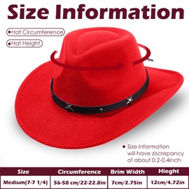 Mumufy 4 Pcs Classic Western Cowboy Hat Men Felt Wide Brim Cowgirl Hats Women Belt Buckle Cap for Adults(Black, Coffee, Red, Beige)