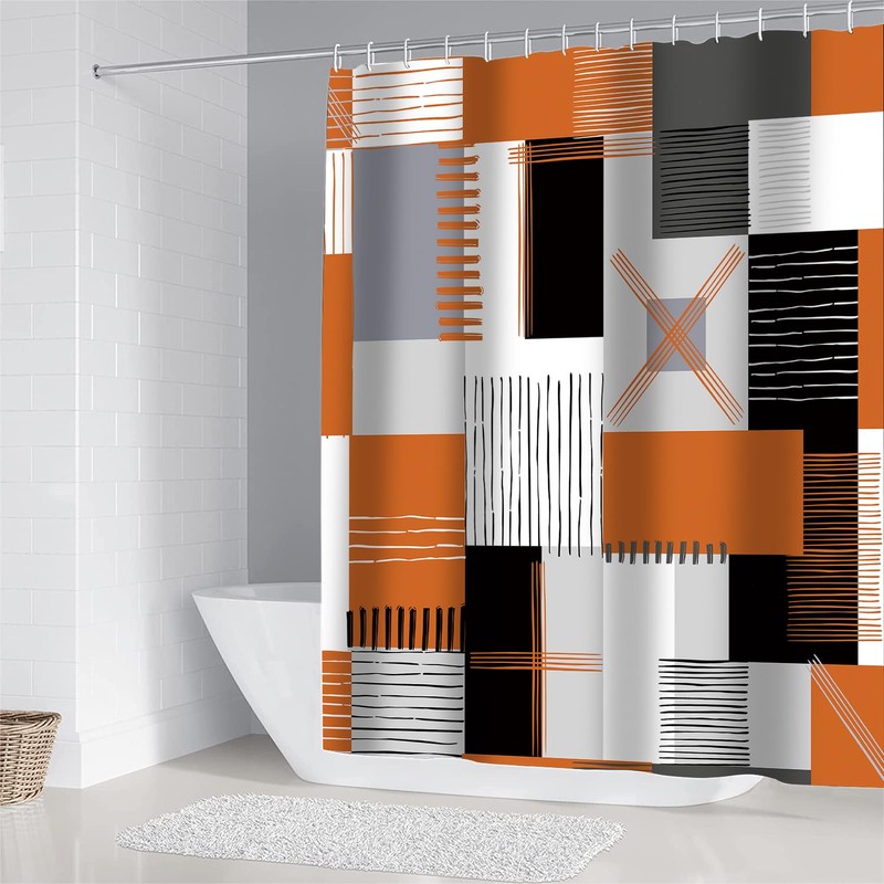 Fall Orange Shower Curtain Set 4Pcs with Bathroom Rugs
