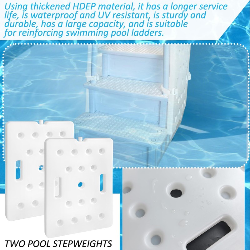 2 Pcs Swimming Pool Ladder Weights, White HDPE Step Stair