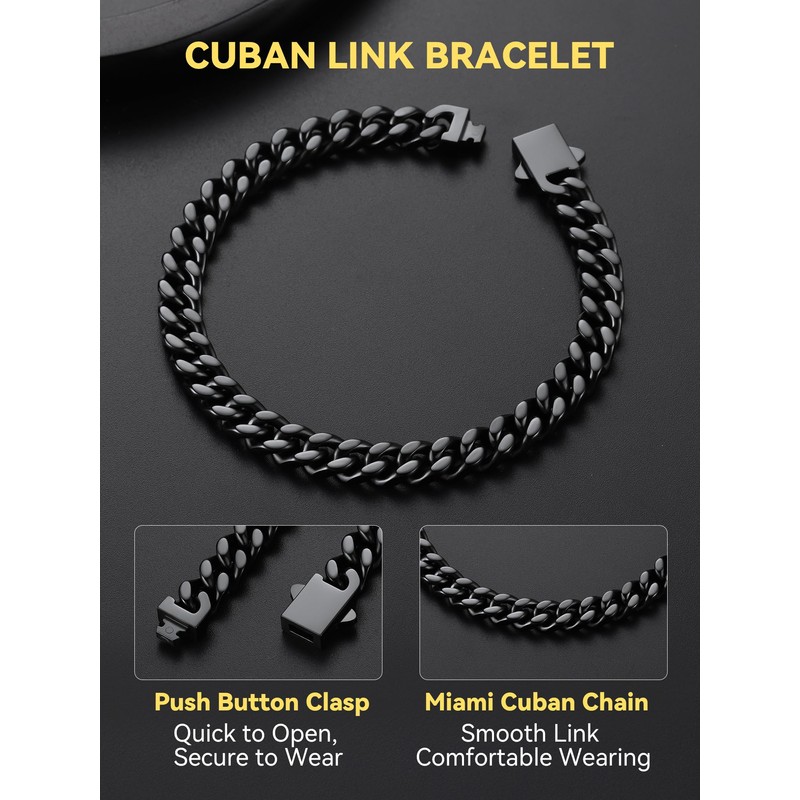 ChainsHouse Black Bracelets for Men 7mm 7.5 Inch Stainless Steel