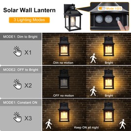 Kuniwa Solar Wall Lights Outdoor, Dusk to Dawn Solar Sconces, Motion Sensor Porch Lights Waterproof with 3 Lighting Modes, Exterior Wall Lantern Outside for Patio Garage Entryway Garden Shed