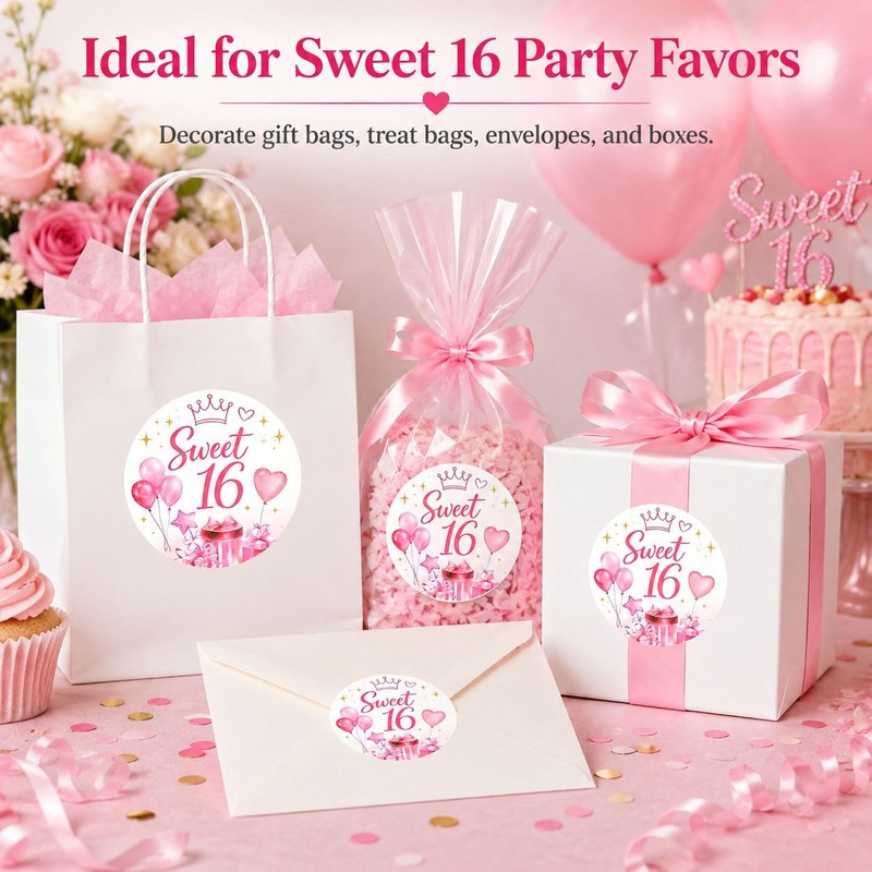 Sweet 16 Birthday Favor Stickers: 120 Paper Round Labels