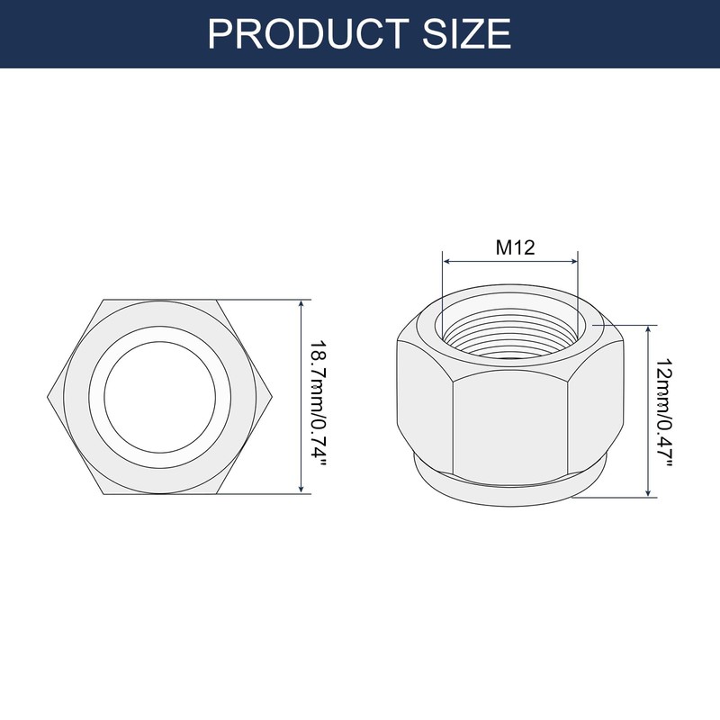 TA-VIGOR 50Pcs M12 x 1.25mm Nylon Hex Lock Nuts, Carbon