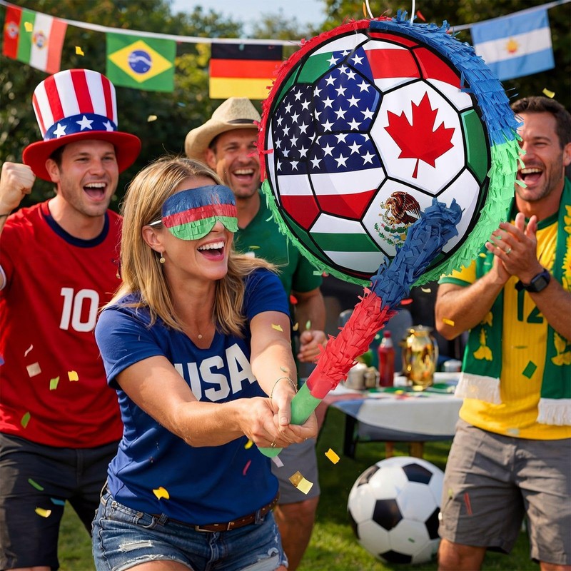 Marspark Soccer Piñata Set with Stick and Blindfold, 12.5"