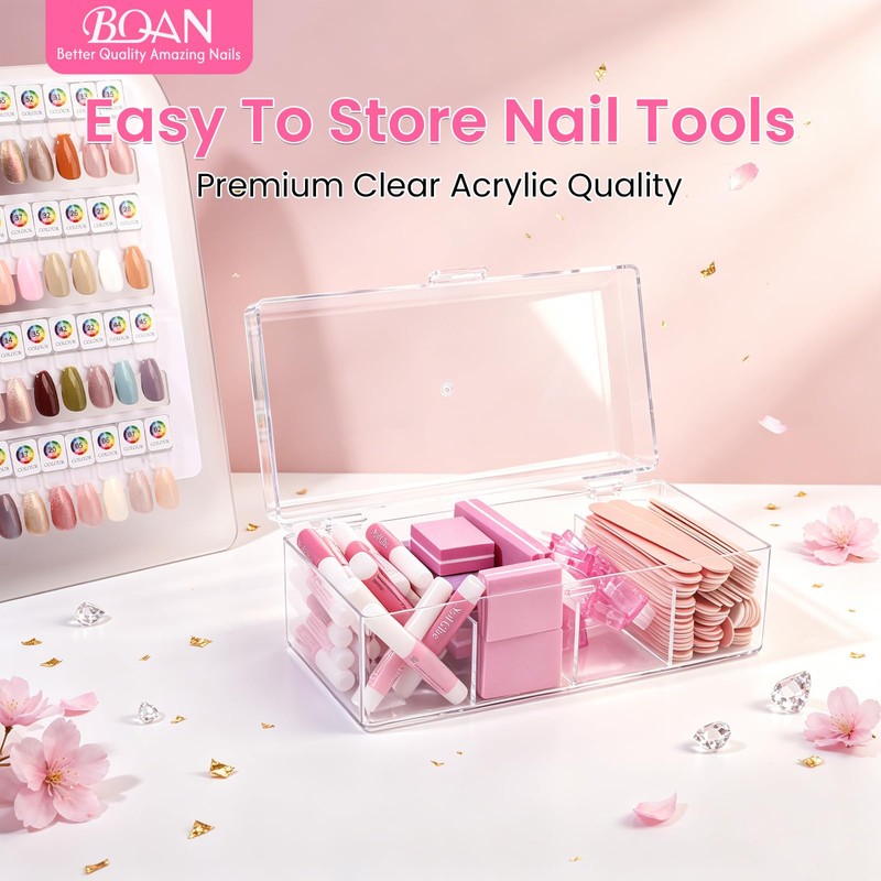 BQAN Clear Acrylic Nail Tool Box 4 Compartment Desktop Nail