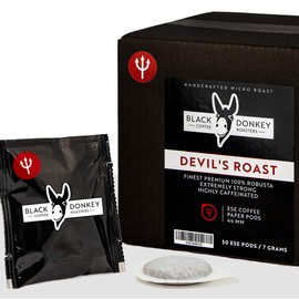 DEVIL'S ROAST | Extra-Strong Highly Caffeinated Bold Coffee | 50 ESE Coffee Paper Pods 44mm | Robusta by Black Donkey Coffee Roasters