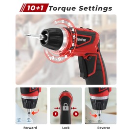 DuroFort Cordless Electric Screwdriver Set, 8V 10Nm Rechargeable Power Electric Drill, Battery Screw Gun with Driver Bit, 320RPM/10+1 Torque, 2 Position Handle, Flexible Shaft LED Light (Red, 89Pcs)