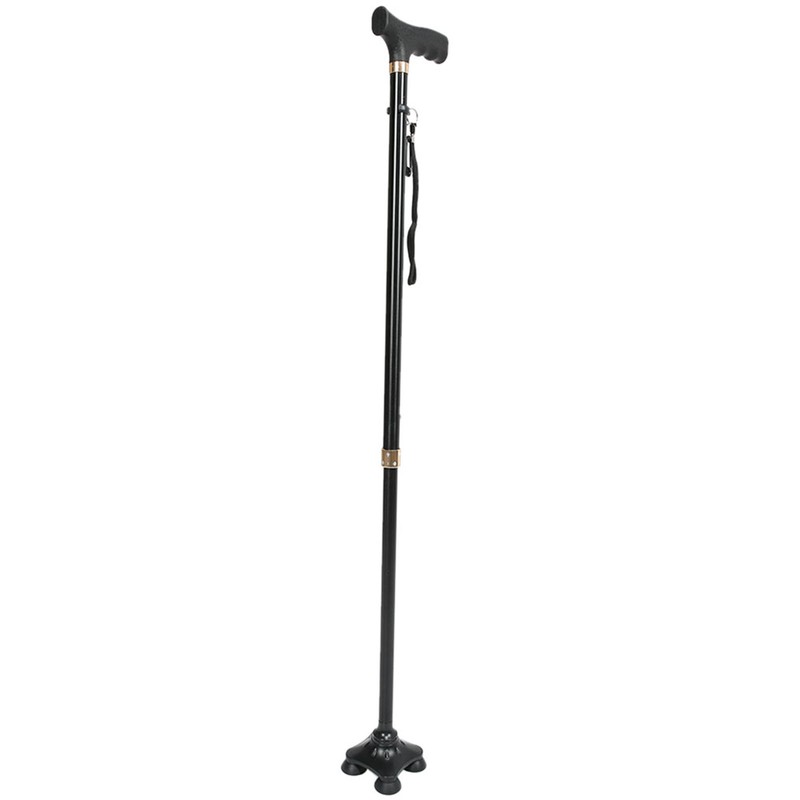 Height Adjustable Aluminum Alloy Cane with T Handle 4-pronged Pivot