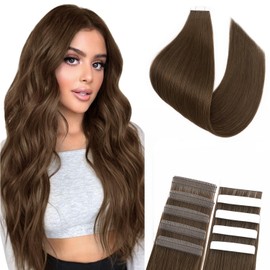 Human Hair Tape in Extensions-Double Stitched,SLEEKALON Free-cut Mini Tape ins Real Hair Extension Dark Brown Invisible Seamless Straight Double Side Tape Hair Extension-14 Inch,20pcs 40g,#02