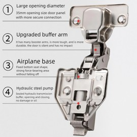 2pcs Fully Covered American Style 105 Degree Frameless Cabinet Hinges, 105 Degree Soft Closing Hinges, Silent Hydraulic Buffering, 3D 6-Way Offset Adjustment, Clip on