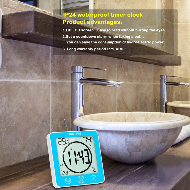 GXSTWU Digital Shower Clock, Bathroom Timer Clock, Waterproof for Water