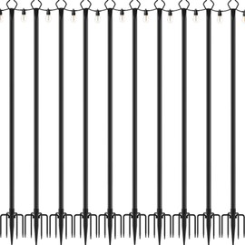 Mutovlin 10 Pack String Light Poles,10 Ft Light Poles for Outside String Lights,Outdoor Lights Pole with Fork,Metal Poles Stand for Patio Deck Backyard