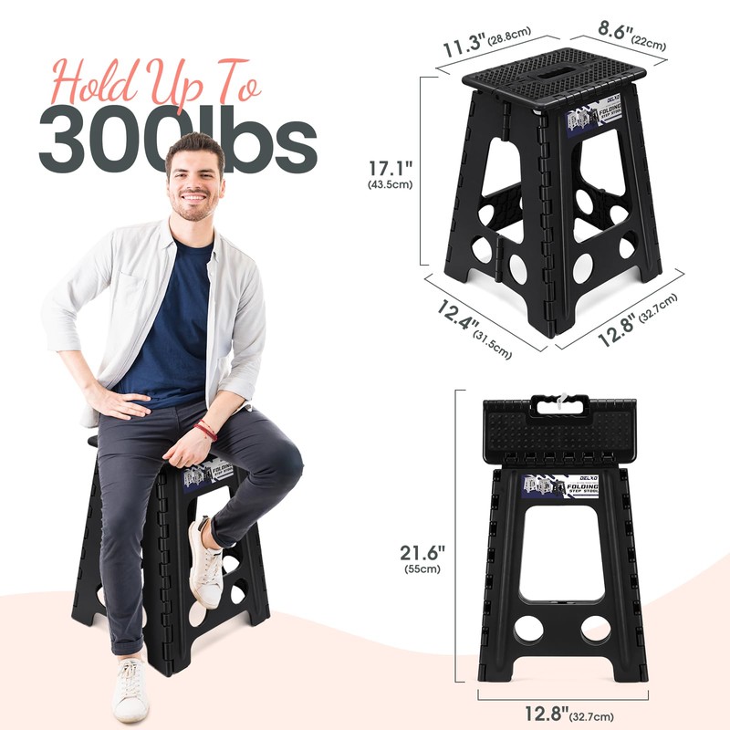 Delxo Folding Step Stool 18 Inch Non-Slip Foldable Stools for