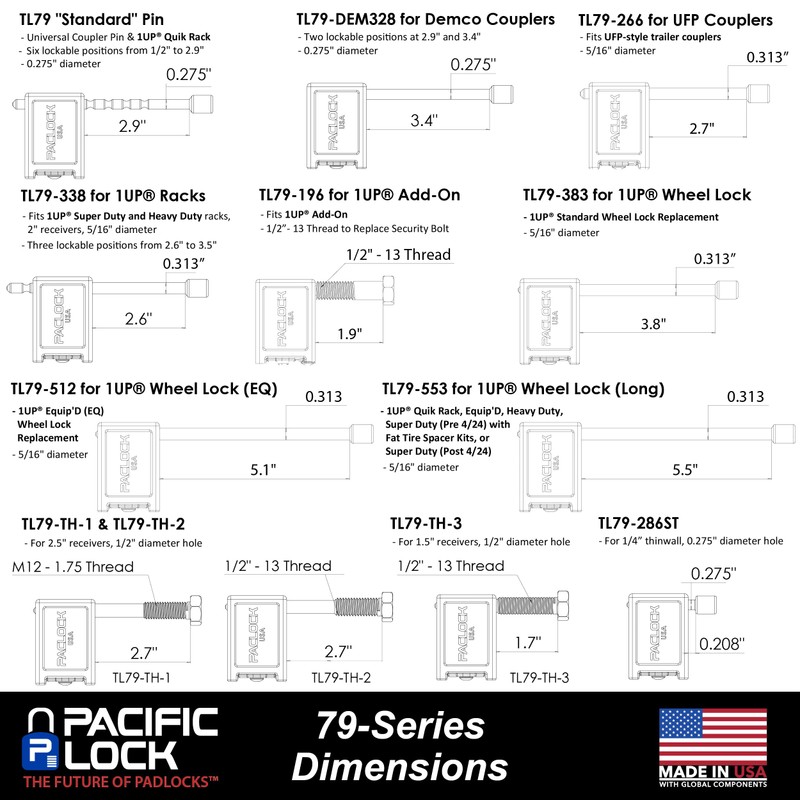 PACLOCK's 79-Series Universal Trailer Lock, UCS, 383" Pin for 1UP®