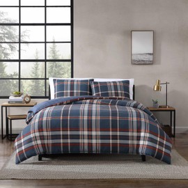 Eddie Bauer - Twin Duvet Cover, Reversible Bedding Set with Matching Shams, Bedding Set (Shasta Lake Navy, Twin)