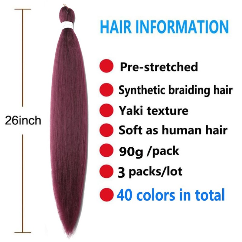 Xiaofeng Prestretched Braiding Hair Extensions Wine Red Yaki Texture Braid
