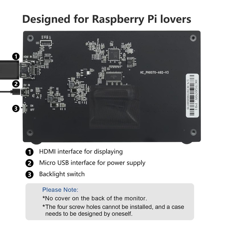HMTECH 7 Inch Raspberry Pi Screen 800x480 HDMI Portable Monitor