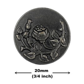 Bezelry 12 botones de vástago de metal rosa y vid. 20 mm (gris plateado)