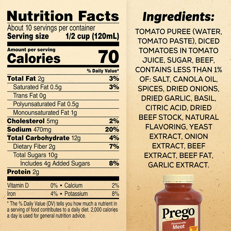 Prego Italian Tomato Pasta Sauce Flavored With Meat, 45 OZ