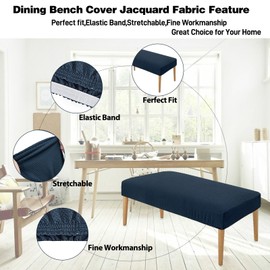 NeColorLife Dining Bench Cover Stretch Jacquard Fabric Thick Cushion Protector for Living Room,Bedroom,Medium Size,Navy Blue