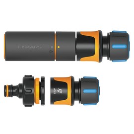Fiskars Hose Du?sen Starter Kit, SoftGrip, with Hose Nozzle, Tap Connector Multi and Hose Connectors, Diameter 1.3-1.5 cm (1/2-5/8 Inch), Black/Orange/Blue, 1027091