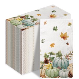 100 Pcs Fall Guest Napkins, Thanksgiving Disposable Paper Napkins, Autumn Watercolor Pumpkin Guest Towels for Thanksgiving Dinner Harvest Kitchen Bathroom Decor