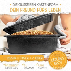 Rectangular Cast Iron Bread Loaf Pan, Heavy Duty Pre-seasoned Cast Iron Bread & Loaf Pan, with Lid, 10x4.7 inches, Black