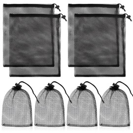 SUBTAVIK Drawstring Mesh Bags, Large Mesh Drawstring Storage Bags, Black Mesh Bags, Nylon Mesh Bags for Swimming, Beach, Pool, 8 pieces (10 x 15 cm)