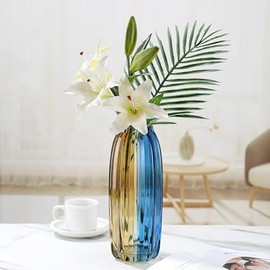 Jarrón de Flores de Navidad de Vidrio Azul Dorado de Dos Tonos Floreros Vaso Decorativo Único de 30,5 cm Vajillas para Centros de Mesa, Decoración del Hogar, Bouquet, Decoración de Fiesta