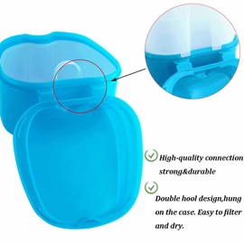 Denture Bath Case Orthodontic Dental Retainer Box Plastic False Teeth Bath Box Denture Cleanning Set Container Soaking Denture Bath for Storing Soaking Dentures Cleaning Box with Filter(Light Blue)