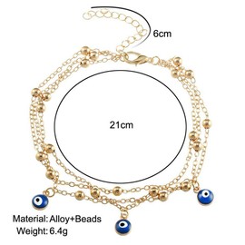 Handcess Boho Layered Anklets Gold Evil Eyes Ankle Bracelets Layering Beads Foot Chains for Women and Girls