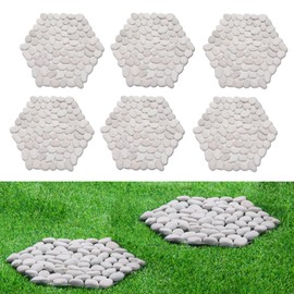 Lechloris Lechloris 12 inch River Rock Stepping Stone - Pavers for Outdoor Garden Walkway, Landscaping - Polished Pebble Step Stones for Patio Yard Lawn Pathway, Set of 6 (Hexagon,White)