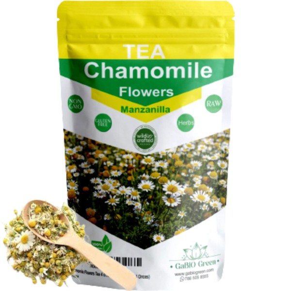 Organic Chamomile Tea loose leaf, Chamomile Flowers 4 oz, Dried Chamomile Herbal Tea, Chamomile tea leaves, Manzanilla Tea, Loose leaves, Natural Herbs, Non-GMO, Gluten-Free, Resealable Bag (4 Ounce)