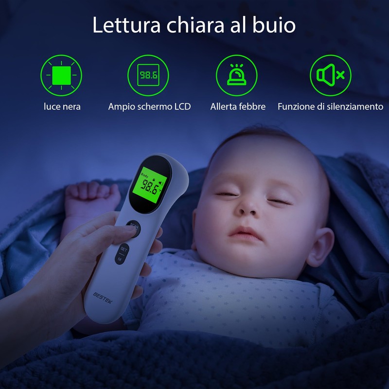BESTEK Termometro Febbre Infrarossi Senza Contatto per Bambini e Adulti