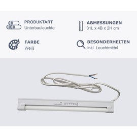 Provance Under-Unit Light Strip without Plug 8 Watt - 21 Watt 4000 Kelvin - 6500 Kelvin Length 31 cm - 90 cm Kitchen Furniture Recessed Light (31 cm 8 Watt 6500 K without Protective Cover)