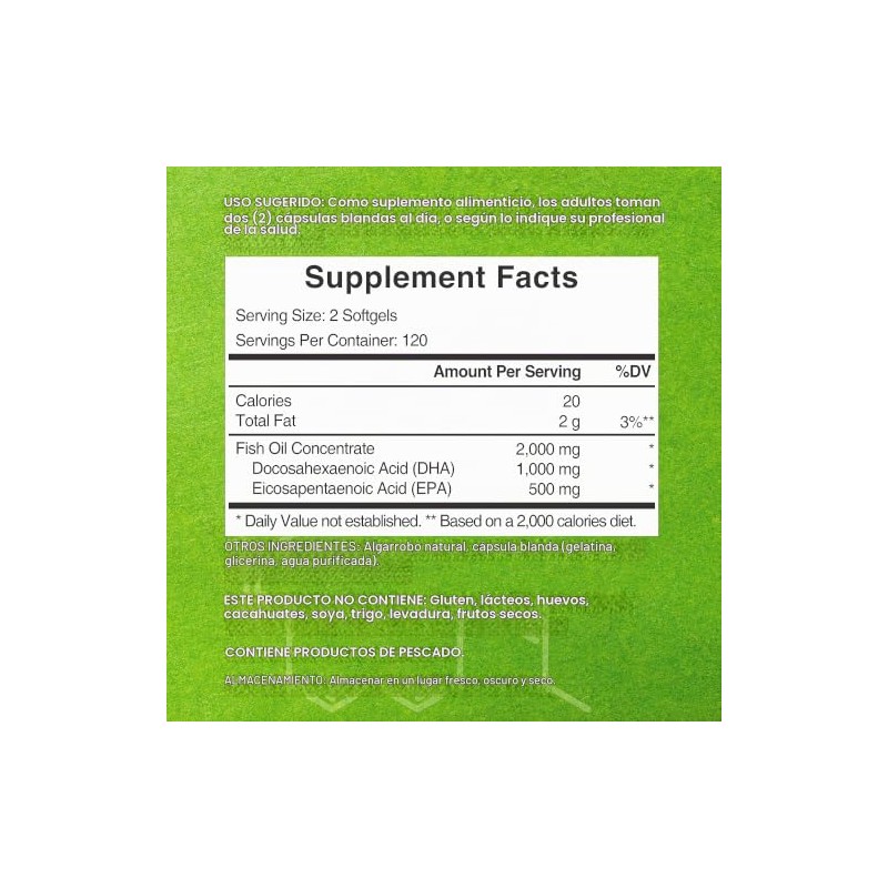 DHA Suplementos - DHA 500 mg, EPA 250 mg, 200