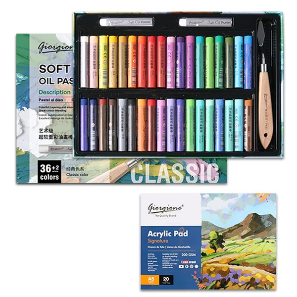(Easy to draw pictures like oil paintings) Paint Trowel & Pastel Paper Included Ready to Draw Fun Soft Pastel Drawing Set Oil Pastel Oil Pastel Painting Supplies Sketch Painting Oil Pastel (36 Colors, Classic)