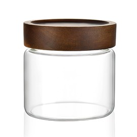 MOLADRI 17 oz/500 ml Clear Glass Storage Canister with Airtight Wooden Screw Lid, Small Cute Decorative Glass Container Jar for Coffee,Spice,Candy,Salt,Cookie,Condiment,Pepper,Sugar,Overnight Oatmeal