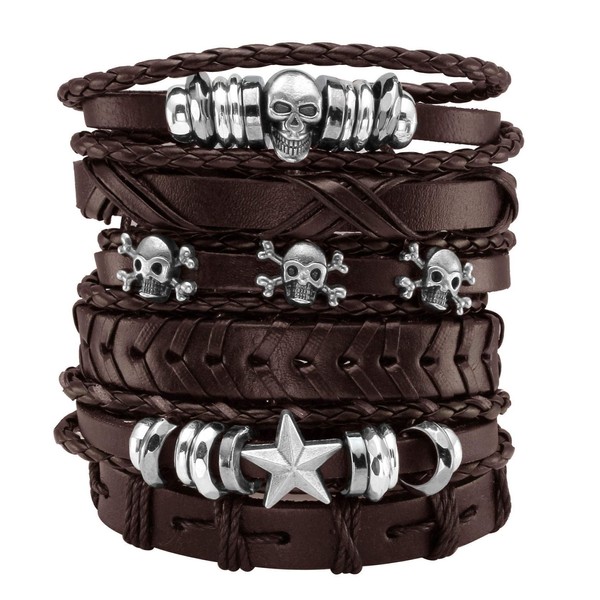Eigso 6 Pcs Leather Bracelet Brown Braided Wide Wristband Women