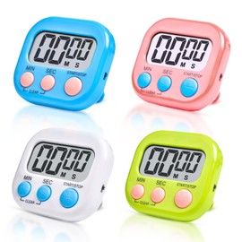 4 Kitchen Timers, Magnetic Timer, Digital Timer, Digital Kitchen Timer With Loud Alarm, Big Digit, Back Stand, Timer Clock, Kitchen Timers for Cooking, Bathroom, Kids, Classroom, Study, Gym