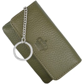 Baur Women's Key Case Real Leather Key Case with Coin Compartment and Metal Key Ring Key Pocket with Zip & Press Stud Note & Card Compartment Small Purse, olive