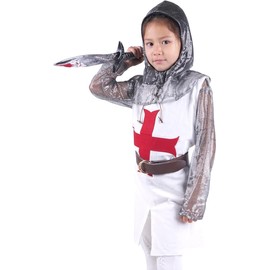 CoolChange Crusader Children's Costume | Knight Fancy Dress for Boys and Girls | Includes Sword | Size: 140
