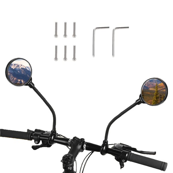 Etermeta Bicycle Rearview Mirror, Set of 2, Suitable for 0.9 - 1.3 inches (22 - 32 mm) Handles, 360° Adjustable, Cycling Mirror, Bar End Mirror, Bicycle Tool, Wide View, For Mountain Bikes, Road Bikes, Electric Vehicles, Auto Bikes